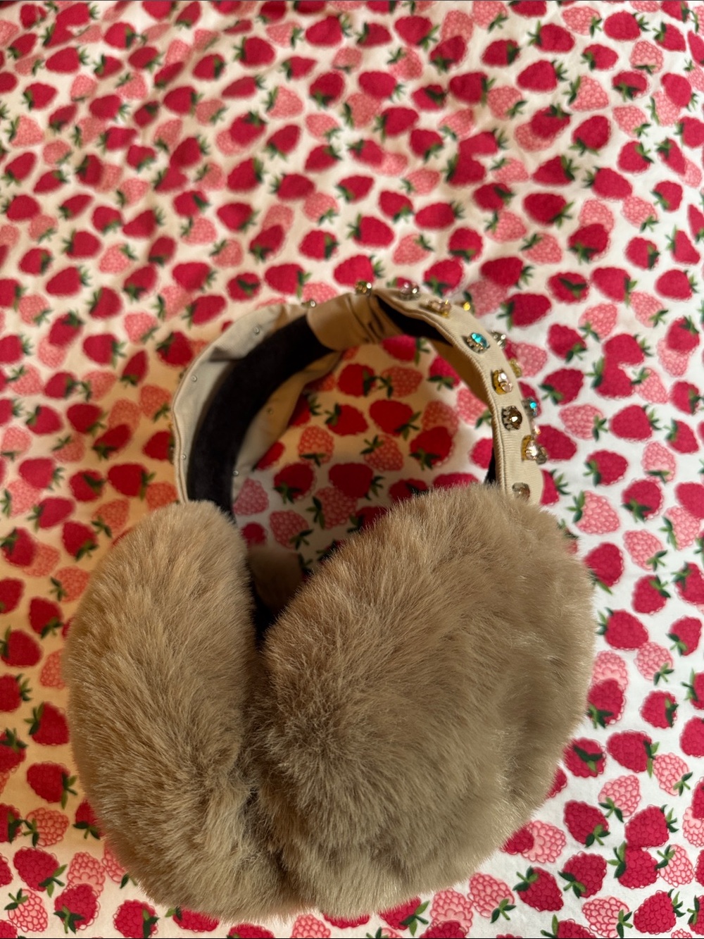 Francesca's Collections Faux Fur Brown Earmuffs with Jeweled Beige Headband